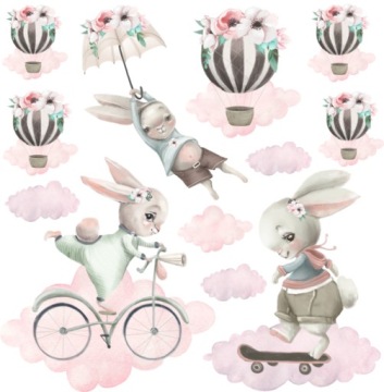 РОЗОВЫЕ КРОЛИКИ ОБЛАКА НАКЛЕЙКИ НА СТЕНУ