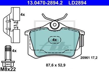 ATE 13.0470-2894.2 КОЛОДКИ КЕРАМИЧЕСКИЕ ЗАД AUDI A2/A3/TT 1,4-1,9 TDI 96-06