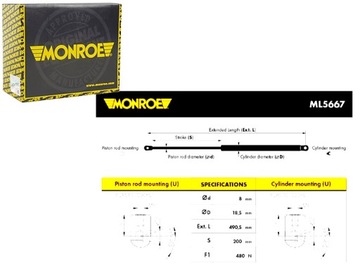 ПРИВОД ТЕЛЕСКОП КРЫШКИ БАГАЖНИКА L/P SKODA OCTAVIA II УНИВЕРСАЛ 02.04-06.13 MONROE