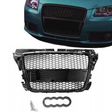 AUDI A3 8P РЕСТАЙЛ 08-12 ПЕРЕДНЯЯ РЕШЁТКА РЕШЁТКА RS LOOK ЧЕРНЫЙ ГЛЯНЕЦ