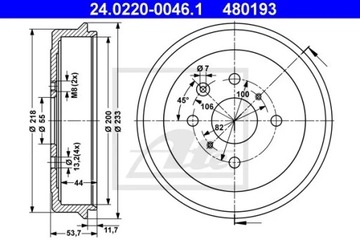 ATE 24.0220-0046 БАРАБАН ТОРМОЗНОЙ