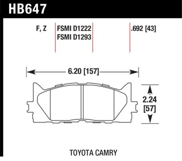 HB647F.692 HAWK HPS КОЛОДКИ LEXUS ES350 TOYOTA AVALON CAMRY