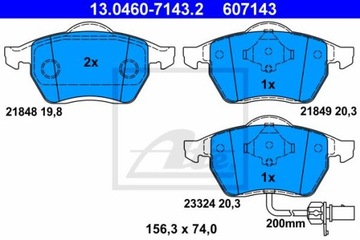 ATE 13.0460-7143.2 КОЛОДКИ ТОРМОЗНЫЕ ПЕРЕД VW SHARAN 1,8-2,8 95-10