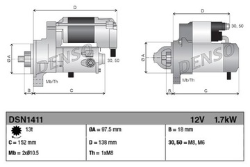 СТАРТЕР (12V, 1,7KW) ПОДХОДИТ DO: JAGUAR XE, XF I