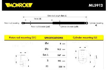 MONROE ПРИВОД ТЕЛЕСКОП КРЫШКИ БАГАЖНИКА L/P KIA SPORTAGE II SUV 09.04-