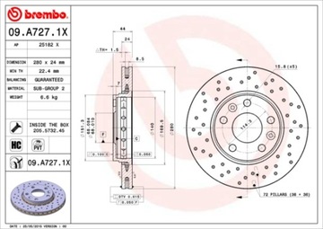 BREMBO XTRA RENAULT MEGANE III 280MM ДИСКИ ТОРМОЗНЫЕ ПЕРЕД 09.A727.1X