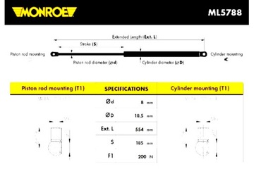 MONROE ПРИВОД ТЕЛЕСКОП КАПОТА PEUGEOT 607 СЕДАН 02.00-07.11