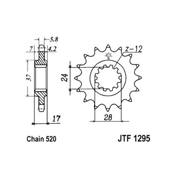 JT ЗУБЧАТКА ПЕРЕДНЯ JT JTF1295,14