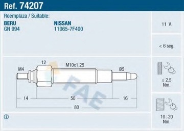 СВЕЧА НАКАЛА NISSAN TERRANO, MAVERICK 93- 2.7TD