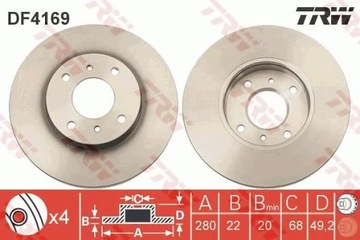 ДИСК ТОРМОЗНОЙ 280X22 V 4-OTW NISSAN A TRW DF4169