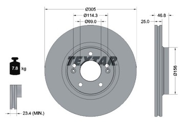 TEXTAR ДИСКИ ТОРМОЗНЫЕ ТОРМОЗНЫЕ 2 ШТУКИ. ПЕРЕД HYUNDAI ELANTRA IV I30 KONA KONA