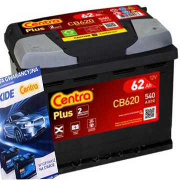 АКУМУЛЯТОР CENTRA PLUS 62AH 540A 12V P+ CB620 PRODUKCJA 2023