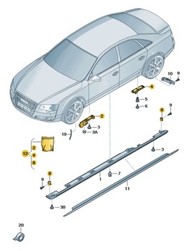 КОМПЛЕКТ MOCUJĄCYCH ЗАПЧАСТИ DO ПОРОГА AUDI A8 D4 ASO ORYGNIAL НОВЫЙ 4H0898855C