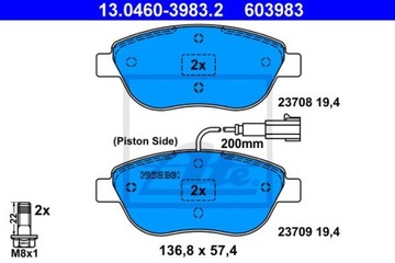 ATE 13.0460-3983.2 КОЛОДКИ ГАЛЬМІВНІ ПЕРЕД FIAT BRAVO 07-/STILO 01-