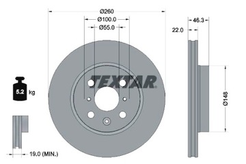 TEXTAR ДИСКИ ТОРМОЗНЫЕ ТОРМОЗНЫЕ 2 ШТУКИ. ПЕРЕД TOYOTA AYGO X 1.0 03.22-