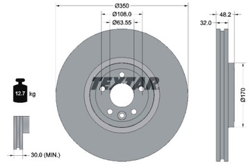 TEXTAR ДИСКИ ТОРМОЗНЫЕ ТОРМОЗНЫЕ 2 ШТУКИ. ПЕРЕД JAGUAR XE XF II XF SPORTBRAKE