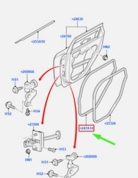 NAY-017 УПЛОТНИТЕЛЬ ДВЕРЬ ПРАВАЯ ЗАД FORD FOCUS MK2 УНИВЕРСАЛ 4M51-N247A14-AG