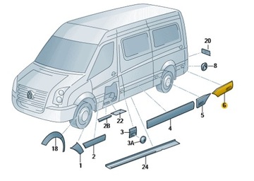 VW CRAFTER НАКЛАДКА БОКОВАЯ ЗАД ЛЕВАЯ OE 2E1853535CG