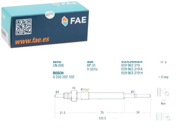 FAE СВЕЧА НАКАЛА 100226338 59GN008 GN008 25020210