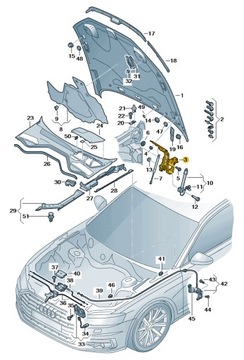 ЗАВЕСА ПЕРЕДНЕГО КАПОТА ДВИГАТЕЛЯ ПРАВОЕ СТОРОНА AUDI A8 D5 ASO ORYGNIAŁ НОВЫЙ