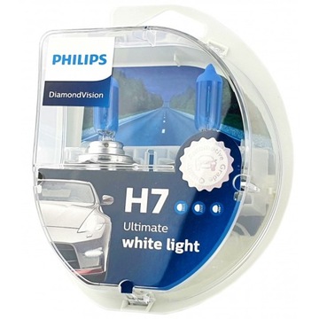 ЛАМПОЧКИ H7 PHILIPS DIAMOND НІЧНОГО БАЧЕННЯ 12V 55W PX26D 2 ШТУКИ. БІЛІ СТОП СИГНАЛ