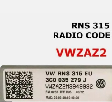 Volkswagen radio navigation rns315 decoding code, buy