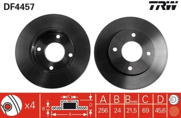 2X ДИСКИ ТОРМОЗНЫЕ ТОРМОЗНОЙ MITSUBISHI COLT 04-12 (256X24MM) SMART FORFOUR 04- TRW