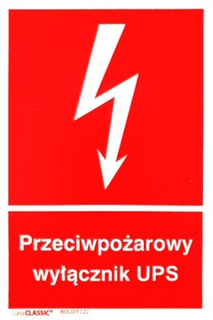 ZNAK PRZECIWPOŻAROWY ВЫКЛЮЧАТЕЛЬ UPS PCV 15X20 FOTO