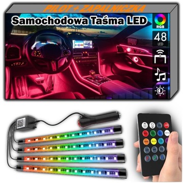 ЛЕНТА LED (СВЕТОДИОД ) DO АВТОМОБИЛЯ LED (СВЕТОДИОД )Y RGB GADŻETY 4W1 КОМПЛЕКТ ПРИКУРИВАТЕЛЬ + ПУЛЬТ