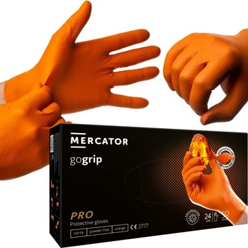 Rękawiczki bezpudrowe MERCATOR GOGRIP ORANGE PRO pomarańczowe M grube 50szt