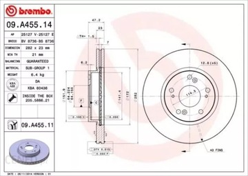 ДИСКИ ТОРМОЗНЫЕ ТОРМОЗНЫЕ ПЕРЕД BREMBO 09.A455.11 09A45511