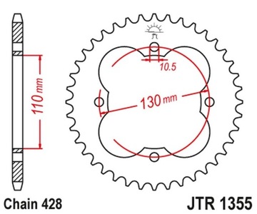 JT ЗУБЧАТКА ЗАДНЯЯ 4355 48 HONDA TRX 90 '93-19', TRX 125 '87-88' (435548JT) (