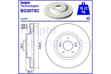 DELPHI ДИСКИ ТОРМОЗНЫЕ ТОРМОЗНЫЕ 2 ШТУКИ. DELPHI BG5078C KIA STINGER 06.17-