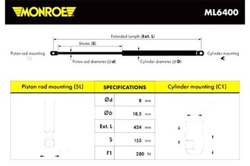 MONROE ПРИВОД ТЕЛЕСКОП КАПОТА L OPEL ZAFIRA C NADWOZIE