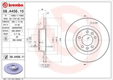 ДИСКИ ТОРМОЗНЫЕ ТОРМОЗНЫЕ ЗАД BREMBO 08.A456.11 08A45611