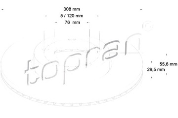 TOPRAN ДИСКИ ТОРМОЗНЫЕ ТОРМОЗНЫЕ 2 ШТУКИ. VW T5