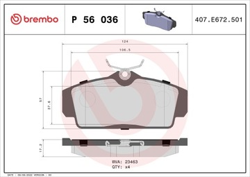 BREMBO P 56 036 КОМПЛЕКТ КОЛОДОК ТОРМОЗНЫХ, ТОРМОЗА TARCZOWE