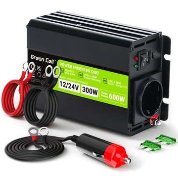 ПРЕОБРАЗОВАТЕЛЬ GREEN CELL GC DUO 12V 24V 300W / 600W INWERTER USB-C 45W USB-A