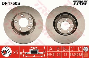 TRW DF4760S ДИСК ТОРМОЗНОЙ 350X34 V 5-OTW AUDI Q7