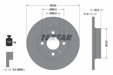 ДИСК HAM. ALFA ROMEO 145 FIAT PUNTO TEXTAR 92061103 ДИСК ТОРМОЗНОЙ