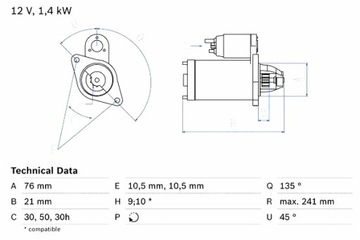 BOSCH СТАРТЕР BMW 3 E30 3 E36 5 E28 5 E34 Z1 2.0-2.7 09.81-12.95