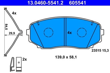 ATE 13.0460-5541.2 КОЛОДКИ ГАЛЬМІВНІ ПЕРЕД MITSUBISHI ECLIPSE OUTLANDER