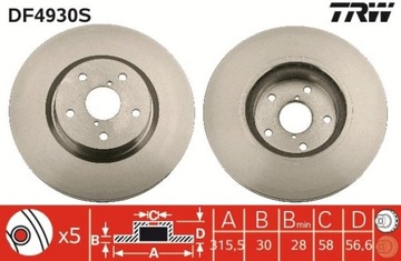 ДИСК ТОРМОЗНОЙ SUBARU ПЕРЕД TRIBECA 2,5-3,6 05- DF4930S