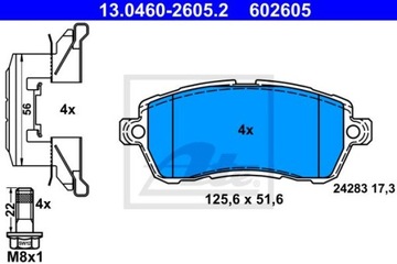 ATE 13.0460-2605.2 КОЛОДКИ ТОРМОЗНЫЕ ПЕРЕД FORD FIESTA KA 08- БЕЗ ДАТЧИКА