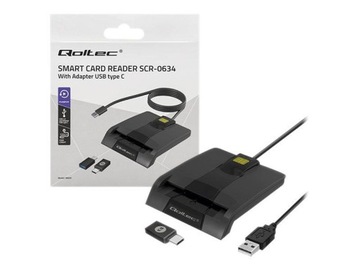 QOLTEC 50634 Intelligent Smart ID chip card reader SCR0634 USB Type C