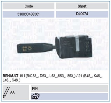 MAGNETI MARELLI 510033438501 ПЕРЕКЛЮЧАТЕЛЬ РУЛЕВОЙ КОЛОНКИ K