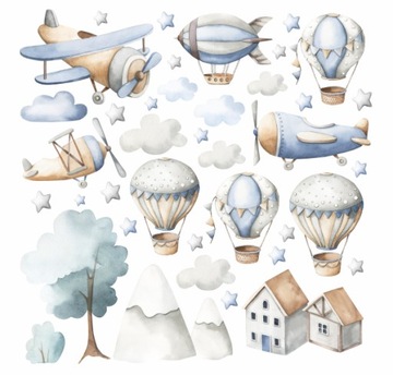 BOYS WORLD, САМОЛЕТ, ОБЛАКА, ГОРЫ НАКЛЕЙКИ НА СТЕНУ