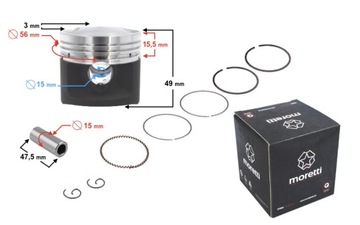 ПОРШЕНЬ MORETTI 125CC МОТОЦИКЛА 4T, ŚR:56,4 SW:15 C:23, GRAFITOWANY, КОМПЛЕКТ