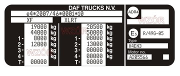 ПАНЕЛЬ / НАКЛЕЙКА МАРКИРОВОЧНАЯ DAF