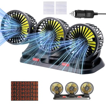 VENTILATOR AUTOMOBIL- 12V Z TRZEMA GŁOWICAMI I OBROTOWĄ PODSTAWĄ 360°